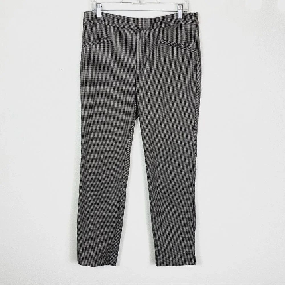 Zara Basic Brown Mini Houndstooth Check High Rise Trouser Pants
